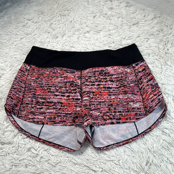 Lululemon Speed Up Short Long *4" Updated Fit Flash Pleat Orange Multi / Black - Picture 1 of 6